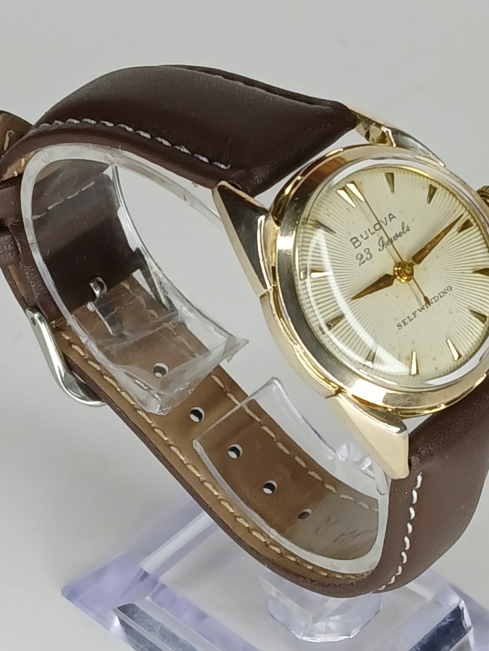 Bulova Men's Brown Leather Strap Gold-Tone Watch
